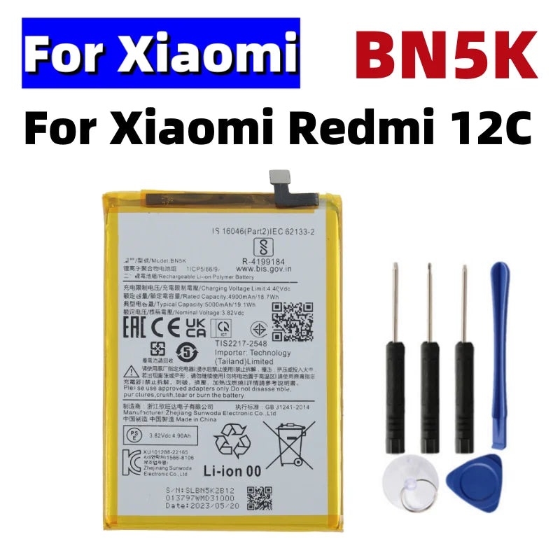 BN5K High Quality New Replacement 5000mAh Battery BN5K For Xiaomi Redmi 12C Phone Batteries + Free Tools