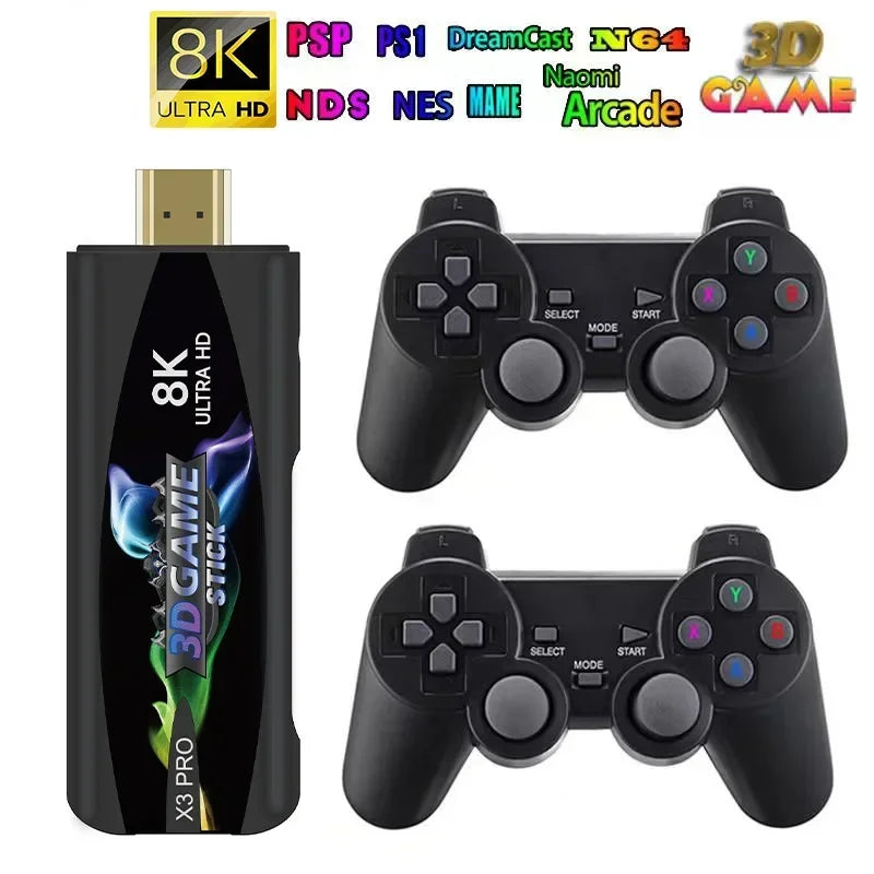 X3pro Dual System Game 8K Retro Video Games Console with Wireless Controller 3D USB Stick 64G 30000+ Games For PSP TV BOX