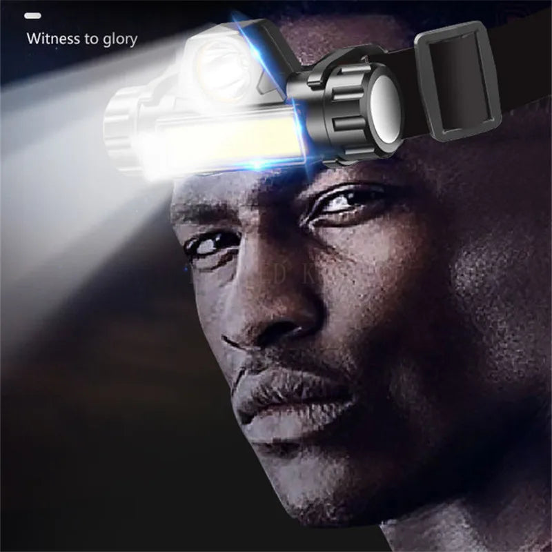 Portable Built-in Battery Camping Powerful LED Headlamp COB USB Rechargeable Headlight Waterproof Head Torch Head Lamp Lantern