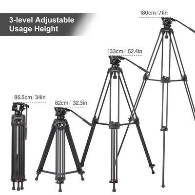 Andoer Professional Camera Tripod Stand Photography 180cm with with 360° Panorama Fluid Hydraulic Bowl Head for DSLR Cameras