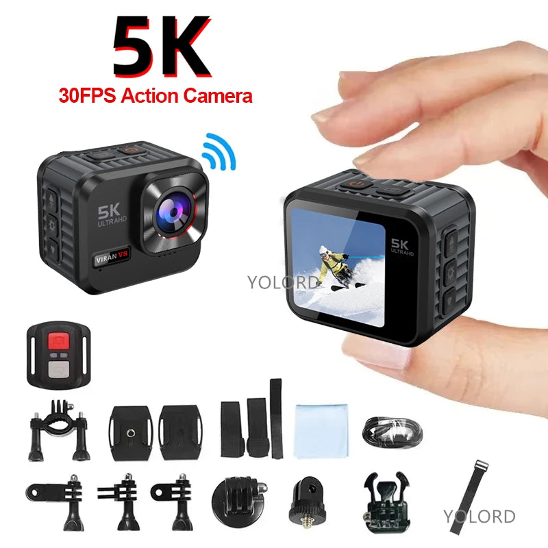 5K 30fps/4K 60fps WiFi Mini Action Camera Anti-shake Dual Screen Wide Angle Waterproof 48MP Sports Cam Video Recorder