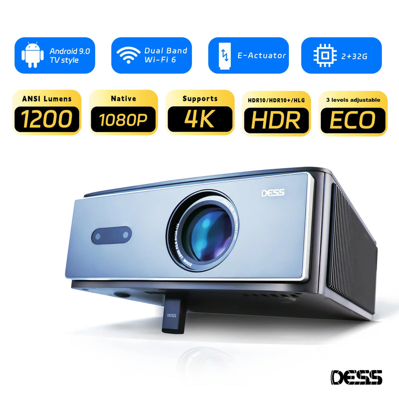 AI Off-Axis&E-Stand Dess C4 PRO 1080P Projector Full HD 4K 1200ANSI Projectors Video Smart TV for Home 32GB Movie Theater Beamer