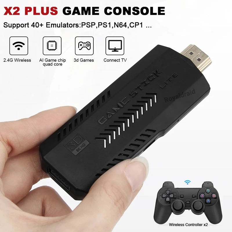 X2 Plus GD10 Pro 4K Game Stick 64G/128G HD Mini TV Retro Video Game Console With 2.4G Wireless Controller 40000+ Games Xmas Gift