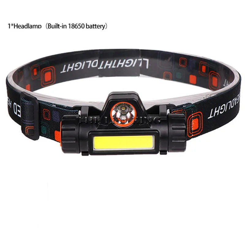 Portable Built-in Battery Camping Powerful LED Headlamp COB USB Rechargeable Headlight Waterproof Head Torch Head Lamp Lantern