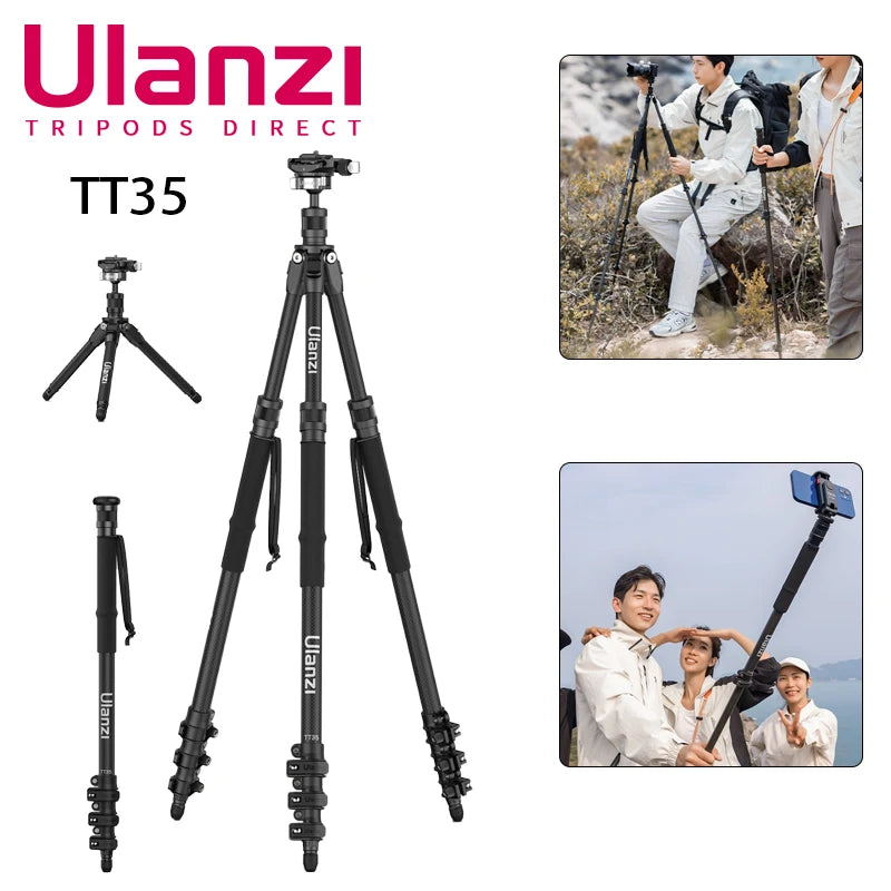 Ulanzi Professional TT35 Tripod Stand for Phone Camera Sony Canon Nikon Fujim iPhone Samsung Carbon Fibre Monopod Selfie Stick