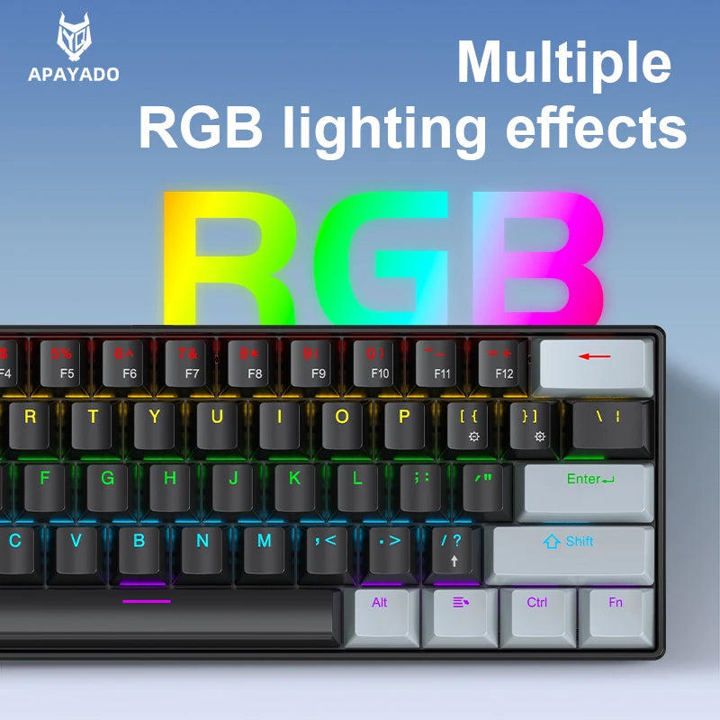 APAYADO K61 Mechanical Keyboard Wired, 61 Keys RGB 60% Portable Mini Keyboard Black,White, Red/Blue Switch for Gaming