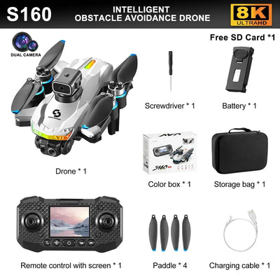 Professional 4K Drone S160 HD Dual Camera FPV WIFI Aircraft Quadcopte Obstacle Avoidance Height Hold Remote Control RC Drone