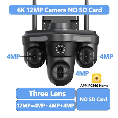 6K 12MP IP Camera WiFi Three Lens 10X Zoom Outdoor 8MP Dual Lens Waterproof Monitor Motion Detection Security Video Surveillance