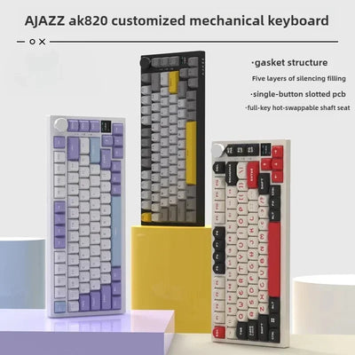 AJAZZ AK820 Wireless Mechanical Keyboard Three Mode RGB Hot Swap Gasket Structure Gamer Laptop Accessories Bluetooth Keyboard