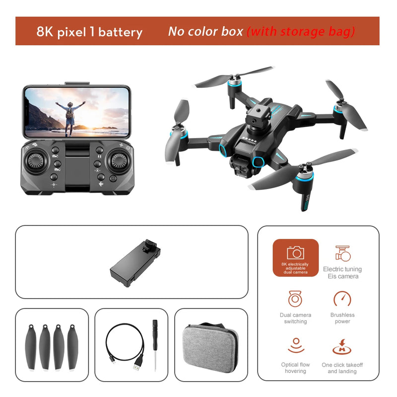 LS-S4S 8K HD triple camera drone WiFi brushless optical flow positioning 360 ° laser obstacle avoidance foldable quadcopter