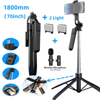 FANGTUOSI 1800mm Tripod for Smartphone Camera,Tripods Stand with Bluetooth shutter Wireless Selfie Stick Steady brackets holder