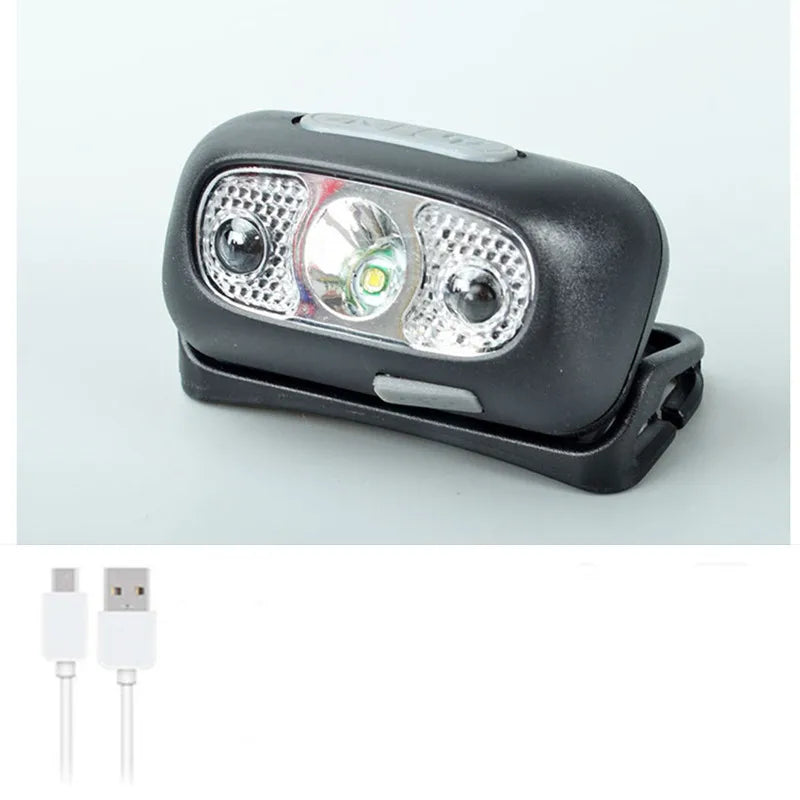 Body Motion Sensor 1000LM Mini LED HeadlampWith USB Rechargeable Headlight 2ModesCamping Flashlight Head Light Torch Lamp