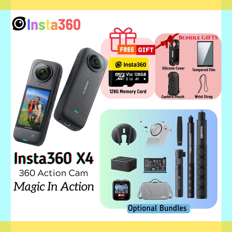 Insta360 X4 360 Action Camera 8K 72MP Magic In Action Active HDR 2.5 TouchScreen Waterproof AI Powered Insta 360 X4 Original Cam