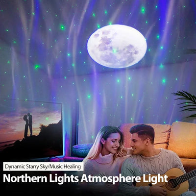 Aurora Boreali Projector Night Light 3000mAh Bedroom Children Game Dynamic Moon Star Bluetooth Speaker Romantic Atmosphere Light