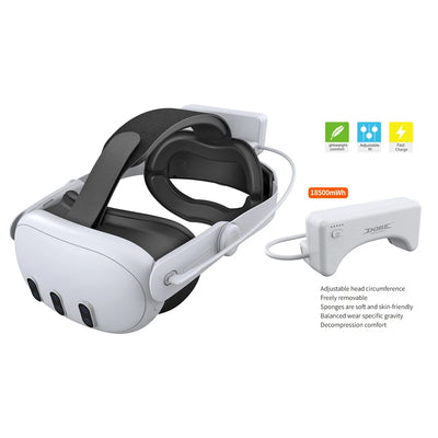 Adjustable Head Strap with 18500mWh Battery Pack Balanced Weight Distribution VR Head Band for Meta Quest 3S/Quest 3 VR Headset