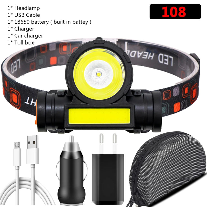 XP-G Q5 Zoomable Headlamp Head Lamp Headlight Waterproof 2500lm Led Built in Usb Rechargeable 18650 Battery Working Light