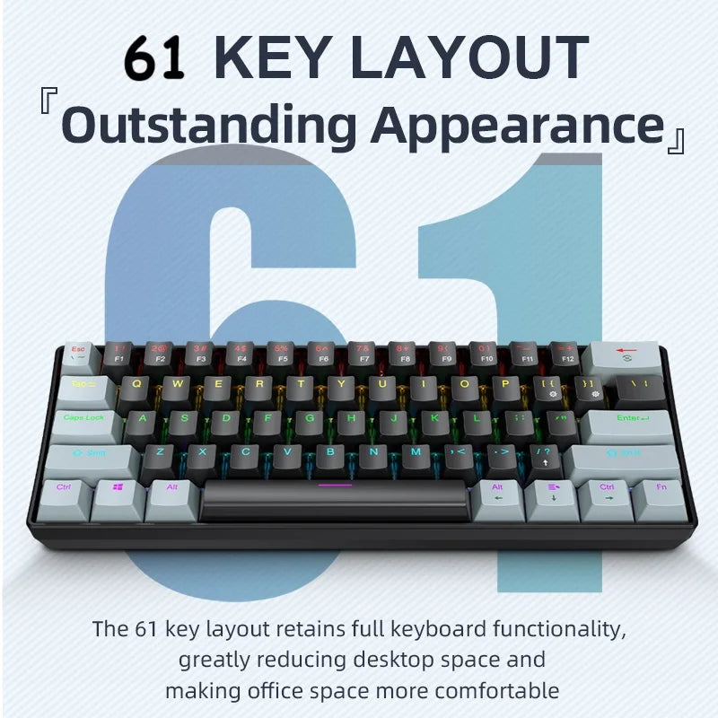 APAYADO K61 Mechanical Keyboard Wired, 61 Keys RGB 60% Portable Mini Keyboard Black,White, Red/Blue Switch for Gaming