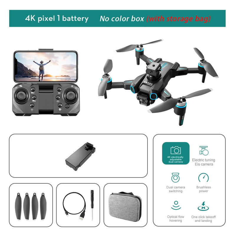 LS-S4S 8K HD triple camera drone WiFi brushless optical flow positioning 360 ° laser obstacle avoidance foldable quadcopter