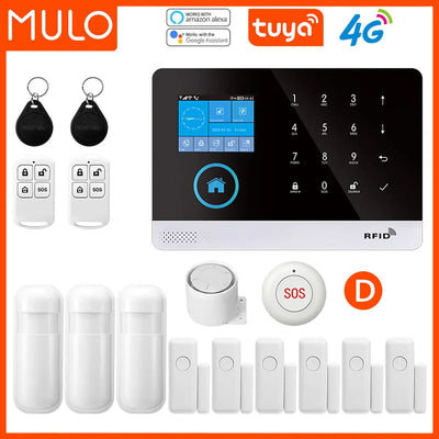 MULO Alarm System for Home Burglar Security WiFi GSM PG103 4G Alarma Wireless Tuya Smart House App 433MHz With Screens PIR Motio