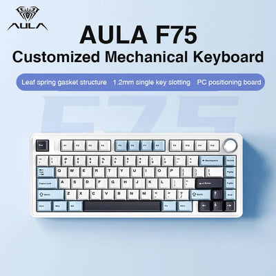 Top AULA F75 2.4G Wireless/Bluetooth/Wired Gaming Mechanical Keyboard RGB Customized 75% Layout OEM Profile Gasket Structure