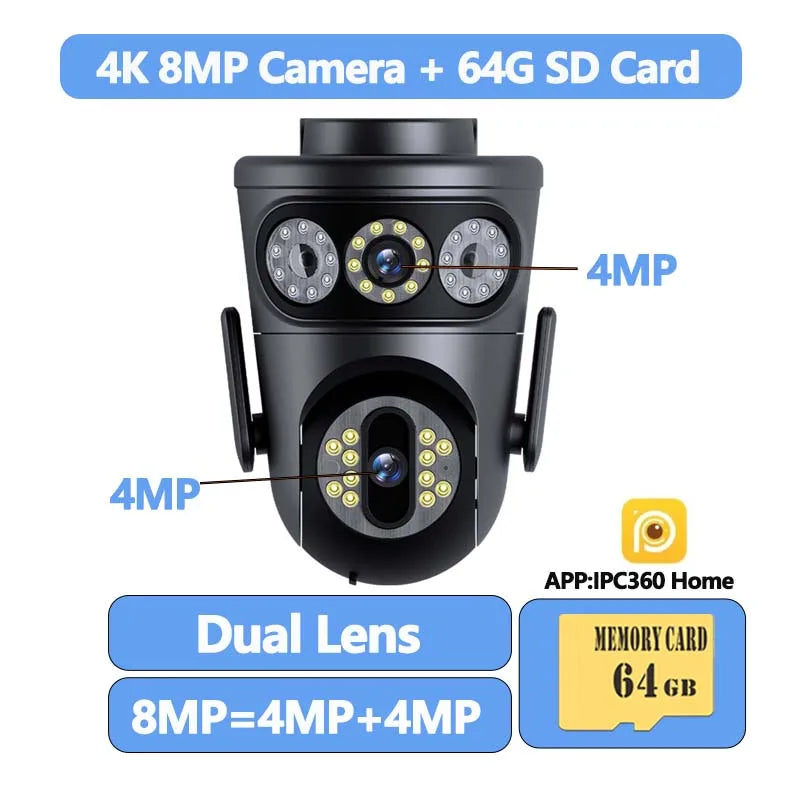 6K 12MP IP Camera WiFi Three Lens 10X Zoom Outdoor 8MP Dual Lens Waterproof Monitor Motion Detection Security Video Surveillance