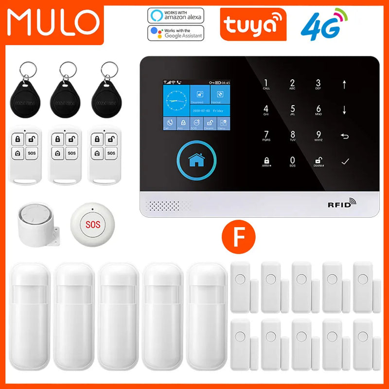 MULO Alarm System for Home Burglar Security WiFi GSM PG103 4G Alarma Wireless Tuya Smart House App 433MHz With Screens PIR Motio