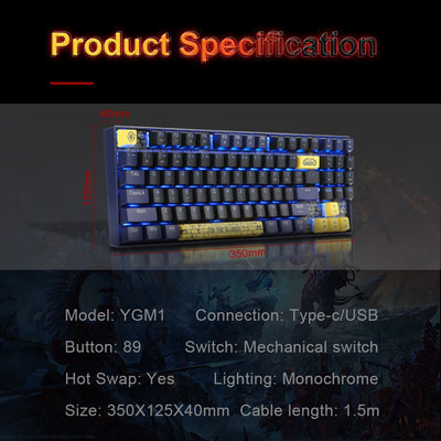 Blizzard YGM1 USB Mechanical Gaming Keyboard 89 Keys Wired detachable cable Gamer for Computer Laptop pc