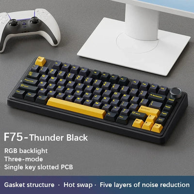 Top AULA F75 2.4G Wireless/Bluetooth/Wired Gaming Mechanical Keyboard RGB Customized 75% Layout OEM Profile Gasket Structure