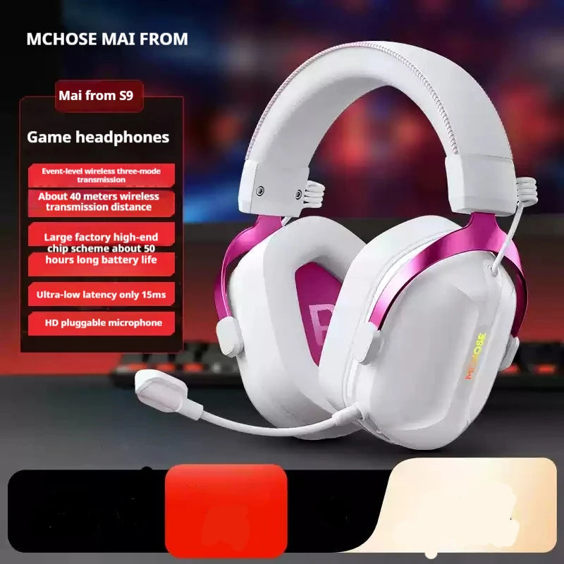 MCHOSE S9 Pro Gaming Headphone Wireless With Microphone Aluminium Alloy Low Latency Customized Gamer Headset Laptop Accessories