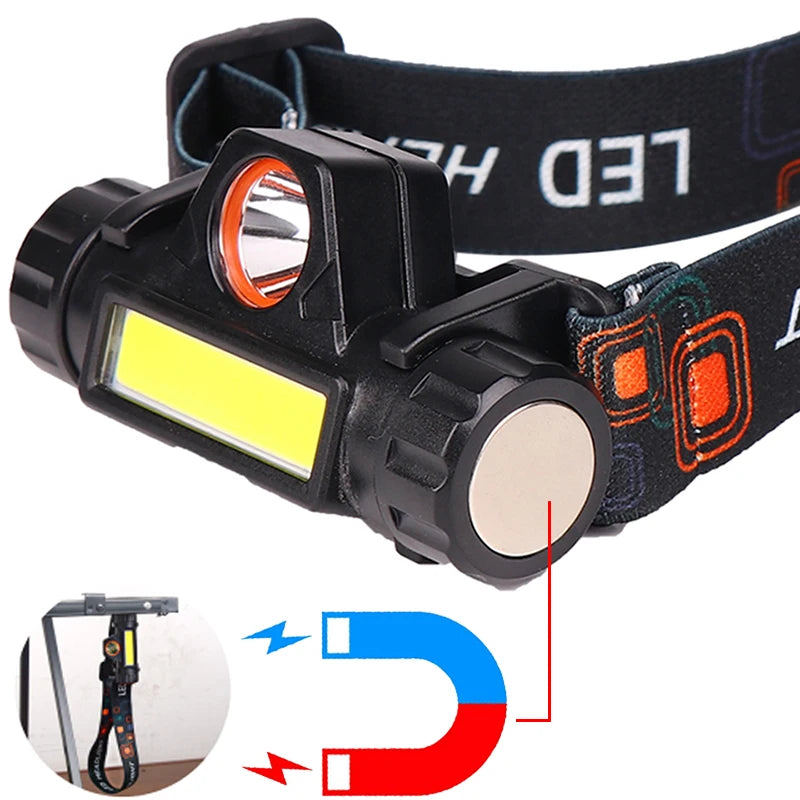 Portable Built-in Battery Camping Powerful LED Headlamp COB USB Rechargeable Headlight Waterproof Head Torch Head Lamp Lantern