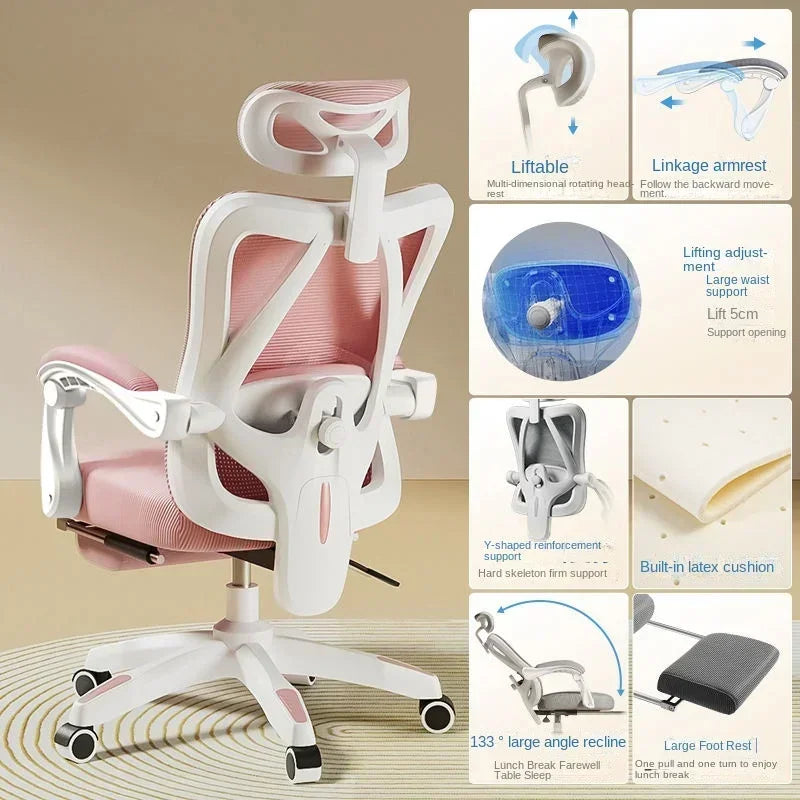 Office Chair Gaming Chair Ergonomic Design Sit for A Long Time Not Tired Staff Chair Sponge Cushion with Footrest Boss