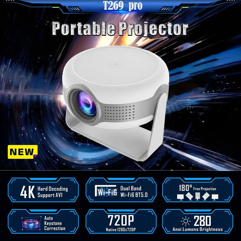 Tripsky T269 PRO Smart Projection 4K HD 280ANSI 720P Android 12.0 2.4G/5G Electronic Focus Android Projector