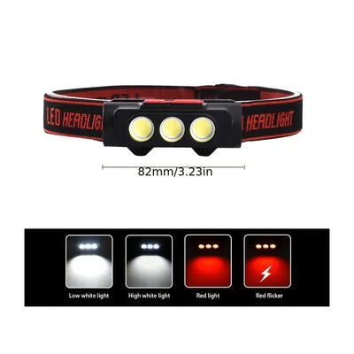 High Lumen 3*COB LED Headlamp Waterproof Head Lamp 18650 Rechargeable Headlight Head Flashlight