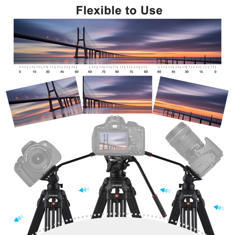 Andoer Professional Camera Tripod Stand Photography 180cm with with 360° Panorama Fluid Hydraulic Bowl Head for DSLR Cameras