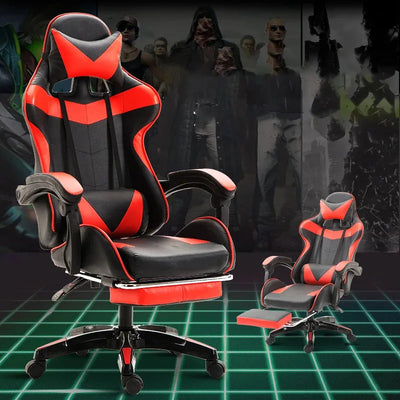 Gaming Chair PVC Household Armchair Ergonomic Computer Office Chairs Lift and Swivel Function Adjustable Footrest