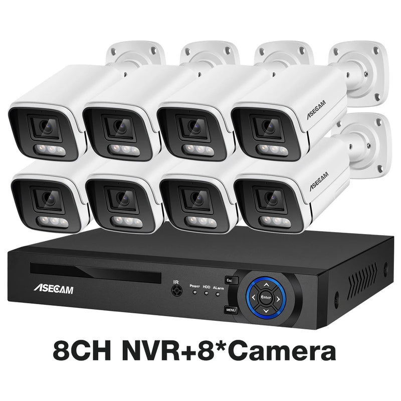 New 4K Security Camera System 8MP Audio Mic CCTV POE NVR AI Color Night Home Video Surveillance Camera Outdoor Set