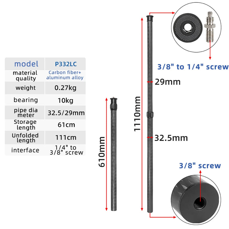 Carbon Fiber Universal Tripod Extension Rod Horizontal Stand for Live Streaming Studio Product Photography