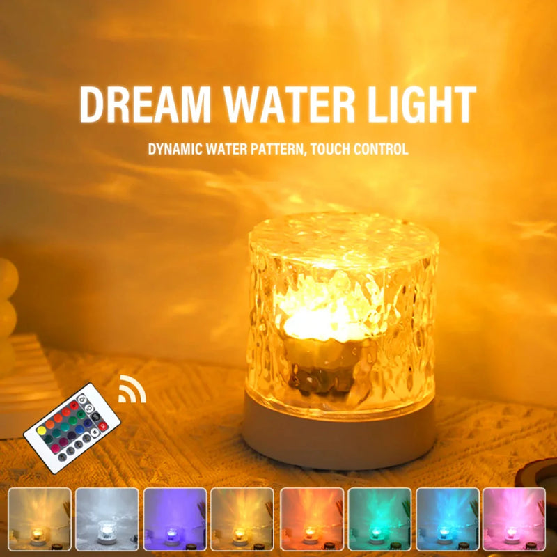 LED Water Ripple Ambiance Night Light USB Rotating Projection Crystal Table Lamp RGB Dimmable  Bedroom Bedside Game Room Gift