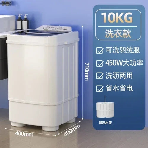 10kg Large Capacity Semi-Automatic Washing Machine for Dormitory, Mini House Rental Portable and Easy to Operate