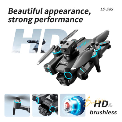 LS-S4S 8K HD triple camera drone WiFi brushless optical flow positioning 360 ° laser obstacle avoidance foldable quadcopter