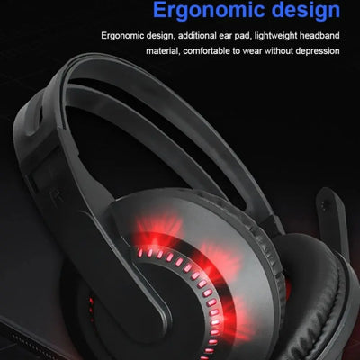 Luminous Computer Wired Headphone Adjustable with Microphone Wired Gaming Earphones A2 Large Ear Cups RGB Lighting Headset