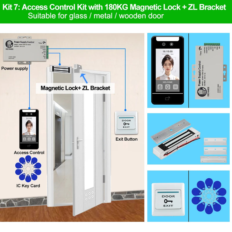 Face Recognition Access Control System Kits door Employee Attendance Reader 5Inch Dynamic Facial Waterproof RFID Password