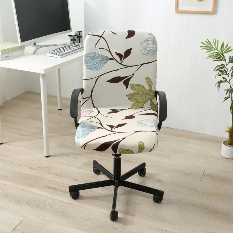 LANMOLIFE Printed Office Chair Covers Stretch Spandex Gaming Armchairs Decorated With Elastic Swivel Seat Protective Covers