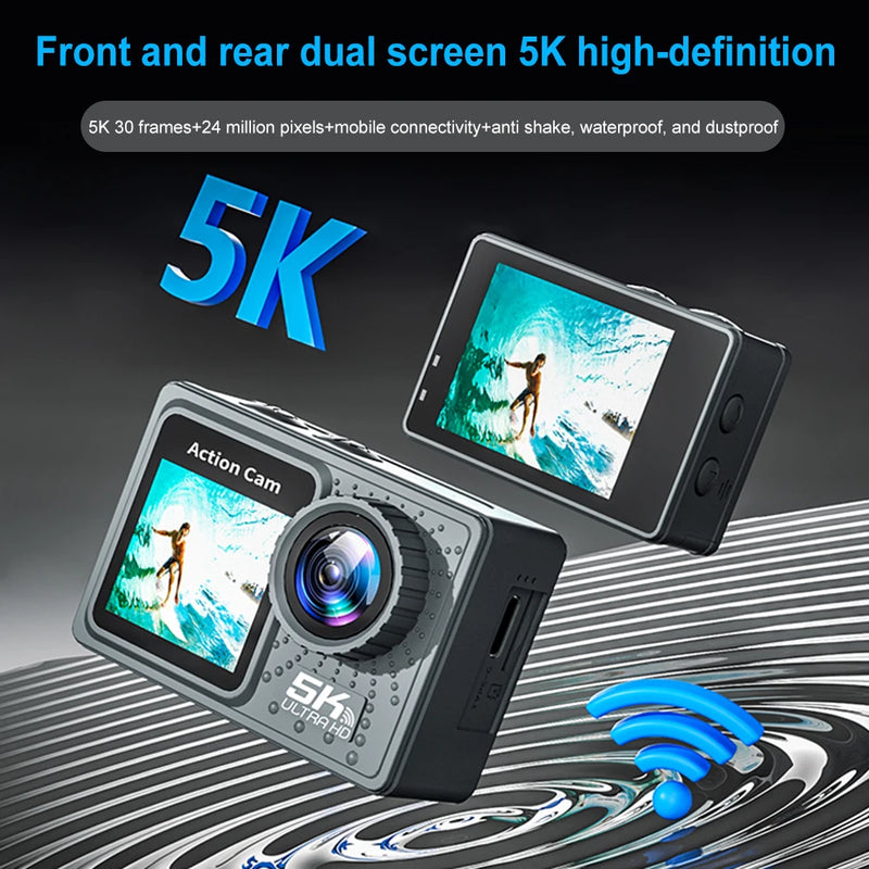 5K 4K 60FPS Action Camera Anti-shake WIFI Sport Camera Dual Screen 170° Wide Angle 30m Waterproof with Remote Control