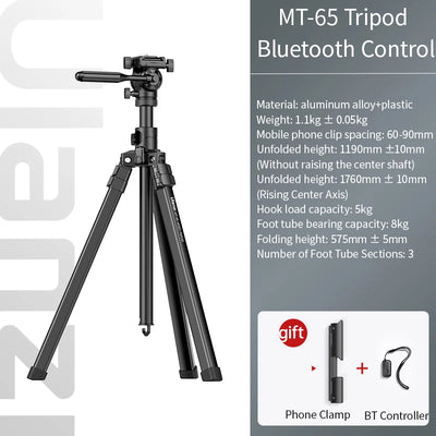 Ulanzi MT-65  Tripod Aluminum Professional Horizontal for Camera Mobile Phone Max 1.76M Tripods Bluetooth for Canon Nikon Sony