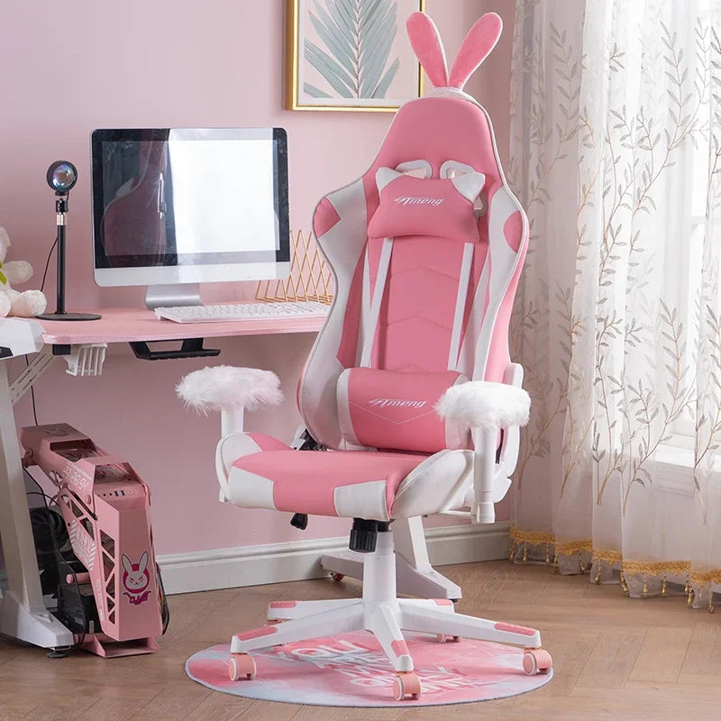 New pink computer chair home office comfortable girl anchor live game chair backrest chair lift dormitory gaming sofa chair