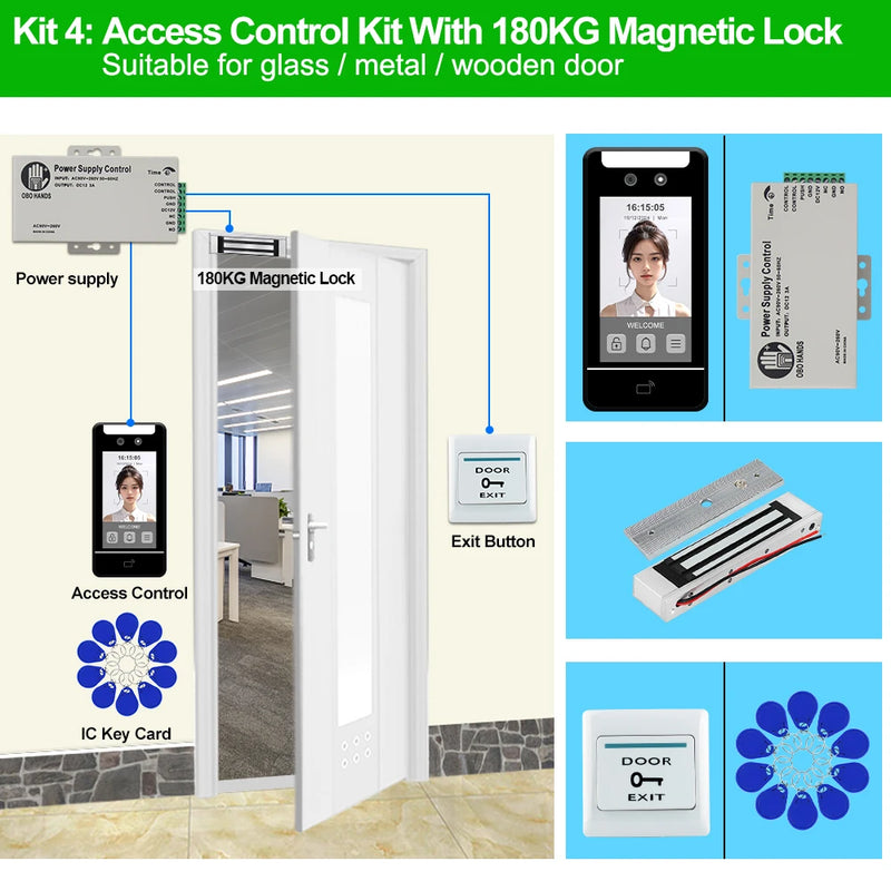 Face Recognition Access Control System Kits door Employee Attendance Reader 5Inch Dynamic Facial Waterproof RFID Password