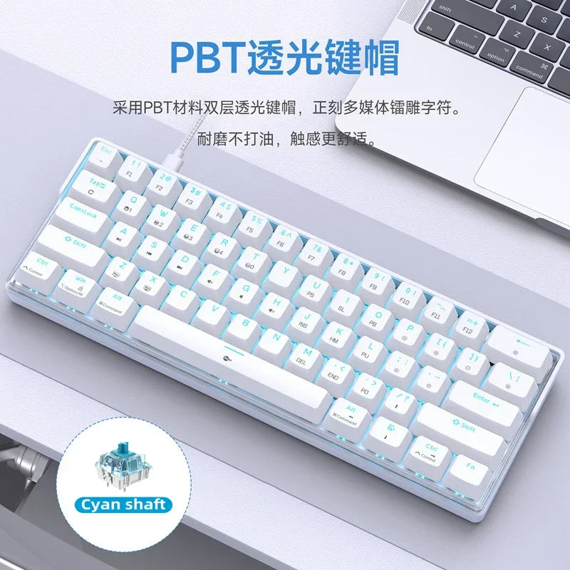 Mechanical keyboard backlit white gaming wired ergonomic 61 keys keyboards  60% gaming key board wired with backlight blue pc