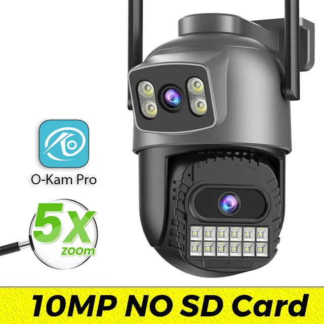 Outdoor Dual Screen IP Camera, 15MP, WiFi, PTZ,10X Digital Zoom,4K,Human Detection, Security Camera, Surveillance, O-Kam Pro App