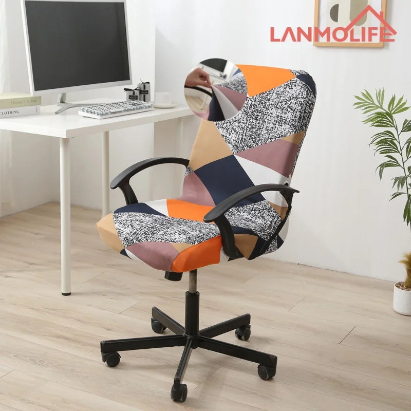 LANMOLIFE Printed Office Chair Covers Stretch Spandex Gaming Armchairs Decorated With Elastic Swivel Seat Protective Covers